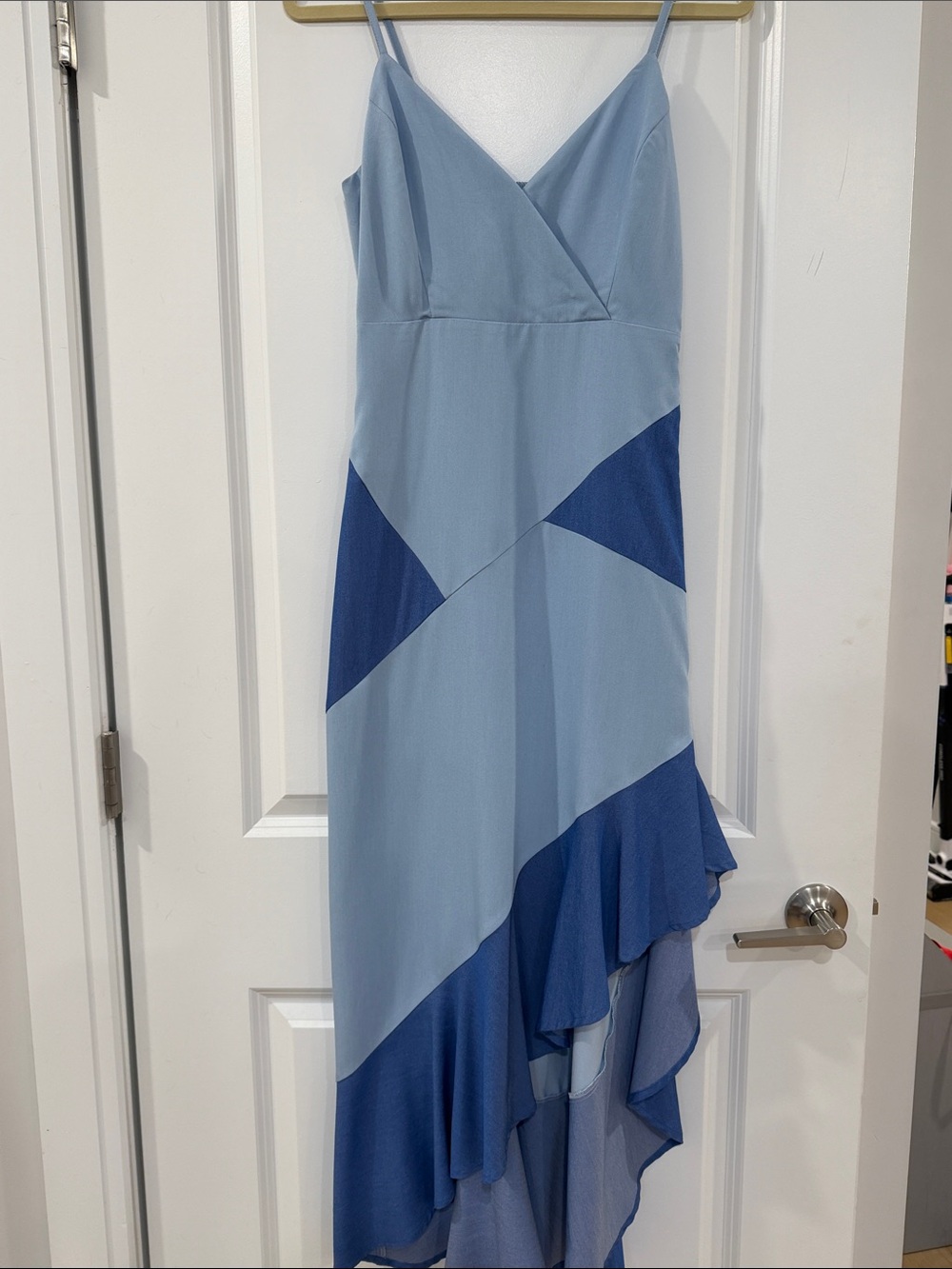 Two-Tone Blue Asymmetrical Ruffle Dress